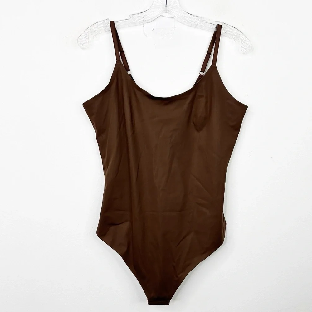 NWT PINSY | Dark‎ Brown Signature Spaghetti Thong Shapesuit Bodysuit Sz. XL